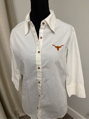 University of Texas White Button-Up Shirt with Burnt Orange Longhorn Logo
